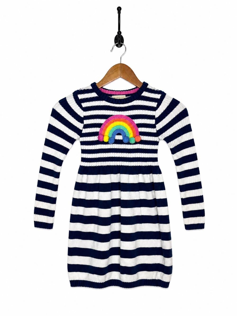 Cynthia Rowley Girls 7/8 Navy Stripe Rainbow Applique Knit Sweater Dress